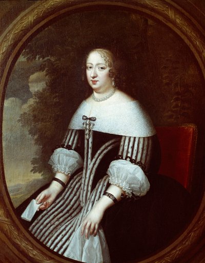 ऑस्ट्रिया की ऐनी का पोर्ट्रेट (1601-1666) विधवा की पोशाक में रीजेंट चार्ल्स ब्यूब्रन (1604-1692) और हेनरी ब्यूब्रन (1603-1677) 17 वीं शताब्दी के सूर्य द्वारा चित्रकारी। 1,8x1 मीटर वर्साय, म्यूसी डू चेटो द्वारा हेनरी ब्यूब्रन