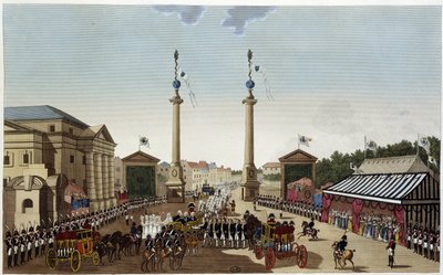 3 मई 1814 को लुई XVIII को चाबियों के सौंपने पर सेंट-डेनिस बैरियर - कौरवोइसियर 1827 द्वारा "" Vues de Paris "" में द्वारा हेनरी कौरवोइज़ियर-वोइसिन