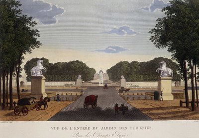 चैंप्स-एलिसीस के ट्यूलरीज गार्डन व्यू का प्रवेश, लगभग 1820 - कौरवोइसियर द्वारा "" वूस डे पेरिस "" में द्वारा हेनरी कौरवोइज़ियर-वोइसिन