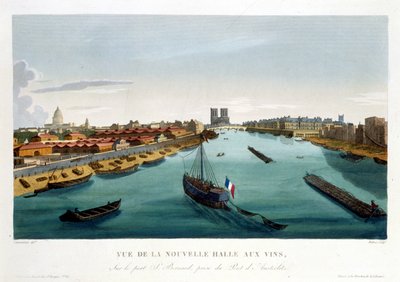 न्यू वाइन मार्केट (बर्सी), लगभग 1820 में "व्यूज़ ऑफ़ पेरिस" में "कोर्वोइसियर 1827 द्वारा न्यू वाइन मार्केट (बर्सी), लगभग 1820 इन पेरिस के व्यूज़ द्वारा कौरवोइज़ियर 1827 द्वारा हेनरी कौरवोइज़ियर-वोइसिन