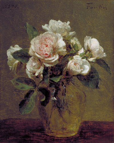 एक ग्लास फूलदान में सफेद गुलाब, 1875 द्वारा Ignace Henri Jean Fantin Latour