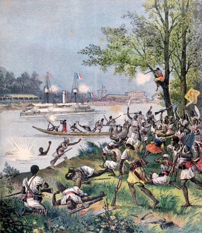 फ्रांसीसी, 1892 द्वारा दहोमी के ग्रामीणों पर हमला द्वारा हेनरी मेयर