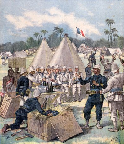 फ्रांसीसी सैनिकों ने डोहेमी, अफ्रीका में 1892 में नए साल के उपहार बक्से को खोला द्वारा हेनरी मेयर