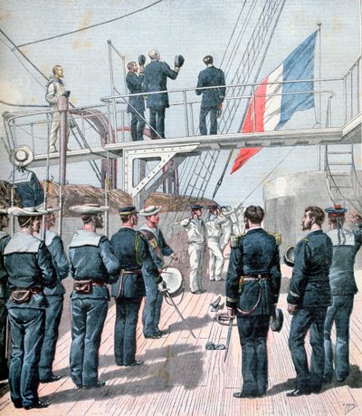 झंडे को सलामी, फ्रांसीसी नौसैनिक युद्धाभ्यास, 1891 द्वारा हेनरी मेयर