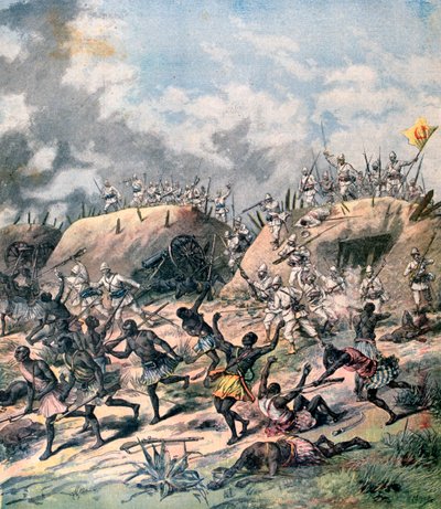 काना, डाहोमी, अफ्रीका पर फ्रांसीसी हमला, 1892 द्वारा हेनरी मेयर