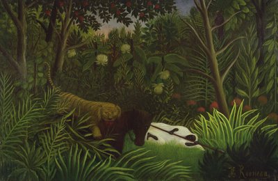 टाइगर अटैकिंग ए हॉर्स एंड ए स्लीपिंग ब्लैक मैन द्वारा Henri Rousseau