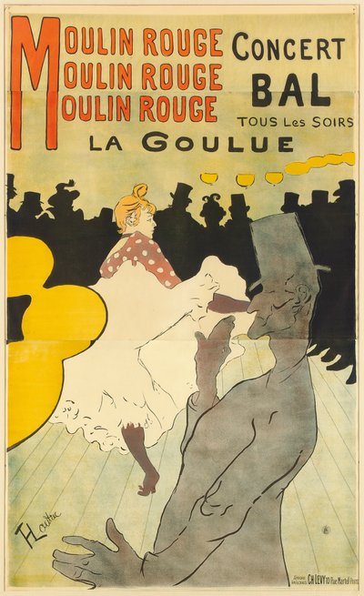 मोलिन रूज, 1891 में पोस्टर विज्ञापन "ला गॉल्यू" द्वारा Henri de Toulouse Lautrec