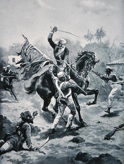 लेफ्टिनेंट रॉबर्ट्स ने अपना वीसी जीता, 2 जनवरी 1858, 'द हिस्ट्री ऑफ द नेशन' (लिथो) से चित्रण द्वारा हेनरी पायने