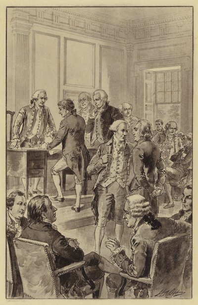 स्वतंत्रता की घोषणा पर हस्ताक्षर, 4 जुलाई 1776 (लिथो) द्वारा हेनरी अलेक्जेंडर (बाद) ओग्डेन