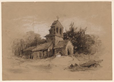 चर्च एक लैंडस्केप में, 1800s। द्वारा हेनरी ब्राइट