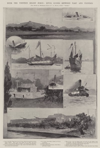 तिसिन राहत बल के साथ, तकु और तित्सिन के बीच नदी के दृश्य द्वारा Henry Charles Seppings Wright