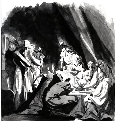 कार्डिनल ब्यूफोर्ट की मृत्यु, शेक्सपियर के &39;हेनरी VI&39;, 1772 से चित्रण (कलम, कागज पर स्याही से धोना) द्वारा जोहान हेनरिक फुसली