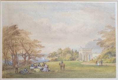 1858 में बोर्नहिल कॉटेज में ड्रमंड परिवार, (कागज पर wc) द्वारा हेनरी हॉलैंड