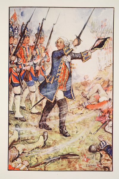 1743 में डिटेनिंग में जॉर्ज II, CRL फ्लेचर और रुडयार्ड किपलिंग द्वारा &39;ए हिस्ट्री ऑफ़ इंग्लैंड&39; का चित्रण, 1911 द्वारा हेनरी जस्टिस फोर्ड