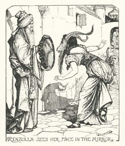 रेन्ज़ोला आईने में अपना चेहरा देखती है (उत्कीर्णन) द्वारा हेनरी जस्टिस फोर्ड