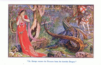 सेंट जॉर्ज ने राजकुमारी को भयानक अजगर, 1912 से बचाया द्वारा हेनरी जस्टिस फोर्ड