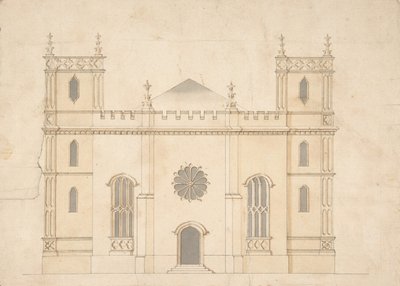 गॉथिक रिवाइवल चर्च का मुखौटा, 1745-76। द्वारा हेनरी कीन।