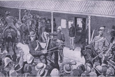 दक्षिण अफ्रीका के लिए औपनिवेशिक सुदृढीकरण: सिडनी में नामांकन के लिए आवेदकों की एक भीड़, प्रिटोरिया के बाद से: हरमवर्थ ब्रदर्स लिमिटेड द्वारा प्रकाशित गुरिल्ला युद्ध, 1901 द्वारा हेनरी मैरियट पगेट