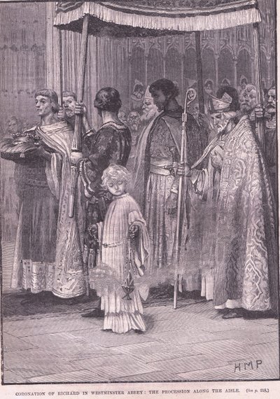 वेस्टमिंस्टर एब्बे में रिकाहर्ड I का राज्याभिषेक: गलियारे के साथ जुलूस 1189 ई द्वारा हेनरी मैरियट पगेट