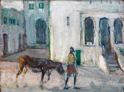 स्ट्रीट सीन, टैंगियर मैन लीडिंग बछड़ा, सीए। 1910. द्वारा हेनरी ओसावा टेनर