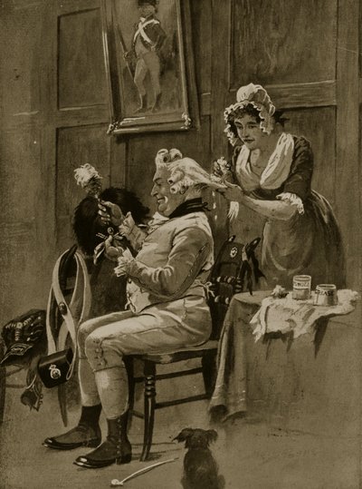 परेड की तैयारी, 1799, &39;हचिन्सन की कहानी ब्रिटिश राष्ट्र की कहानी&39; से चित्रण, c.1923 द्वारा हेनरी पायने