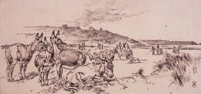 गोल्फ कोर्स पर गधे, 'ग्राफिक' पत्रिका, पब से चित्रण। c.1870 (लिथो) द्वारा हेनरी सैंडरिकॉक