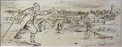 द फ्यूरियस गोल्फर, 'ग्राफिक' पत्रिका, पब से चित्रण। c.1870 (लिथो) द्वारा हेनरी सैंडरिकॉक