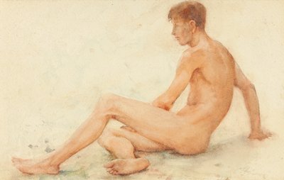एक पुरुष का अध्ययन नग्न, बैठा, दाईं ओर मुड़ा हुआ द्वारा Henry Scott Tuke