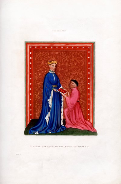 हेनले वी, c1410, 1843 को अपनी पुस्तक प्रस्तुत करते हुए। द्वारा हेनरी शॉ