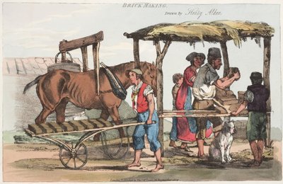 ईंट बनाने, हैममार्केट के थॉमस मैक्लेन द्वारा प्रकाशित, 1824 (रंगीन नक़्क़ाशी) द्वारा हेनरी थॉमस अल्केन