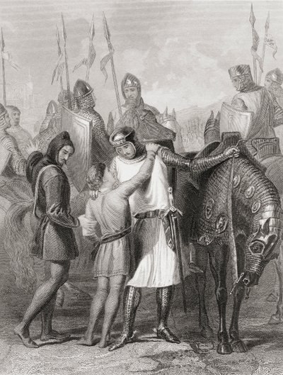 रिचर्ड, अर्ल ऑफ पेमब्रोक, थॉमस राइट द्वारा &39;द हिस्ट्री ऑफ आयरलैंड&39; से 1169 में आयरलैंड रवाना होने से पहले अपने भाई की छुट्टी लेकर, c.1854 प्रकाशित द्वारा हेनरी वारेन