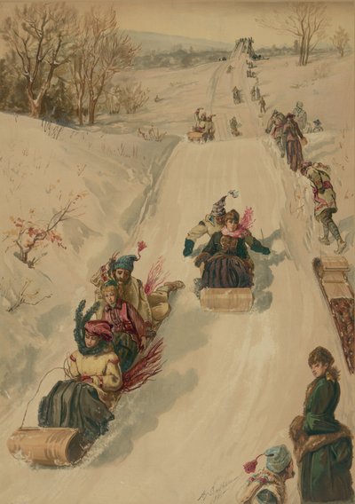 टोबोगनिंग, एल। प्रांग एंड कंपनी द्वारा, 1886 (एक्वाटिंट) द्वारा संधम के बाद हेनरी