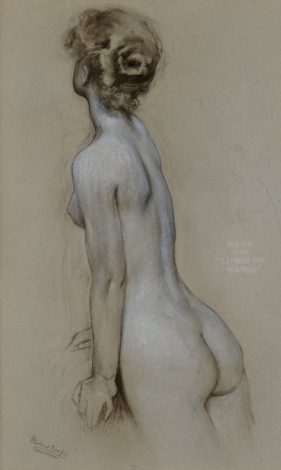 द ल्यूट इन इकारस के लिए एक नियाद (कागज पर लकड़ी का कोयला और चाक) द्वारा Herbert James Draper