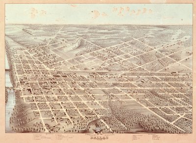 डलास, टेक्सास का स्ट्रीट मैप, 1872 द्वारा हरमन अत्र। ब्रोसियस को