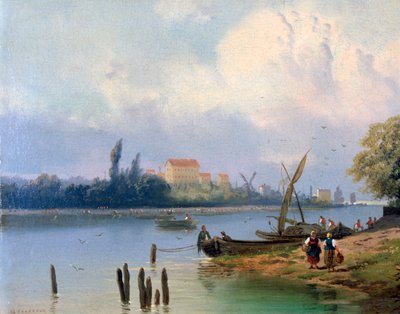 हॉलैंड में नाव से लोग, c1835-1882 द्वारा हरमनस कोइकोक