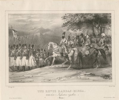 प्रिंस, फील्ड-मार्शल अब्बास मिर्जा 1789-1833 पैदल सेना रेजिमेंट, 1835 का निरीक्षण करते हैं द्वारा हिप्पोलाइट बेलेंज