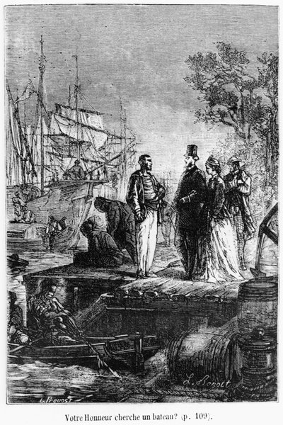 क्या आपका सम्मान नाव की तलाश में है, जूल्स वर्ने (1828-1905) द्वारा 19 वीं सदी के अंत में &39;अस्सी के दशक में दुनिया भर का चित्रण&39; द्वारा हिप्पोलाइट लियोन बेनेट