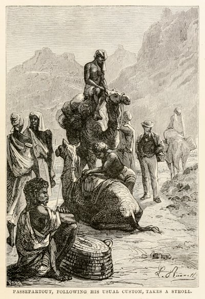 पससेपार्टआउट, अपने सामान्य रिवाज़ के बाद, अल्सो डेज़ इन द जूलस वर्ने (1828-1905) से दुनिया भर की सैर करता है, जिसे एडोल्फ फ्रैंकोइस पैनमेकर (1822-1900), 1873 द्वारा उकेरा गया है द्वारा बेनेट के बाद हिप्पोलाइट लियोन