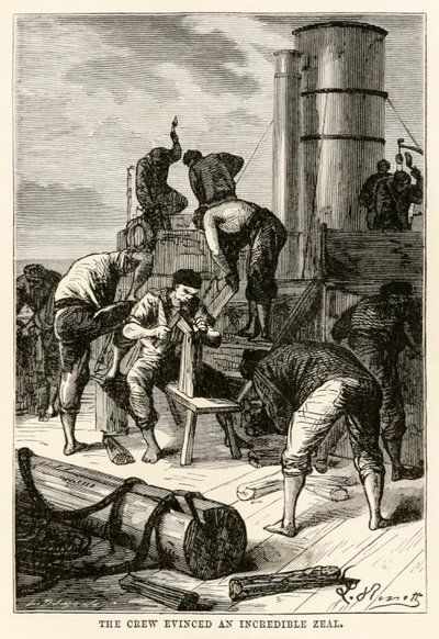 क्रू ने एक अविश्वसनीय उत्साह का विकास किया, अस्सी डेज इन द जूलस वर्ने (1828-1905) द्वारा लुई ड्यूमॉन्ट (b.1822), 1873 द्वारा उत्कीर्ण दुनिया भर से द्वारा बेनेट के बाद हिप्पोलाइट लियोन
