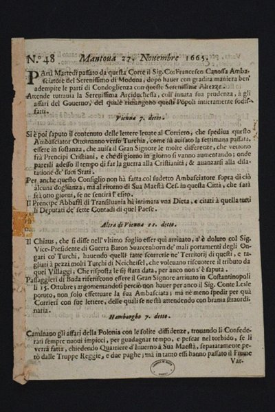 Gazzetta di Mantova - सबसे पुराना इतालवी समाचार पत्र, 1665 द्वारा ऐतिहासिक वस्तु