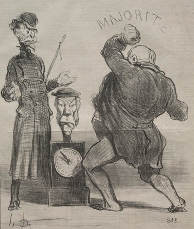 वास्तविकताओं की प्लेट 183: लोगों की ताकत की कोशिश करते हुए, 1851। द्वारा होनोरे ड्यूमियर