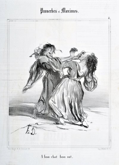 हॉनर ड्यूमियर द्वारा कलाकृति (1808-1879)। 1840 से चारिवारी की तारीखें: सीरी नीतिवचन और मैक्सिम्स "ए बोन कैट बॉन रैट" "मुसी डेस ब्यूक्स आर्ट्स - पालिस लॉन्गचैम्प, मार्सिले द्वारा होनोरे ड्यूमियर