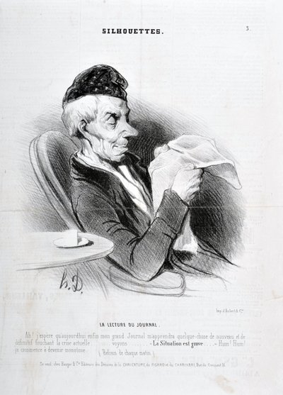 हॉनर ड्यूमियर द्वारा कलाकृति (1808-1879)। 1840 से चारिवारी की तारीखें: SOUXETTES श्रृंखला "" समाचार पत्र पढ़ना "" मुसी डेस ब्यूक्स कला - पालिस लोंगचम द्वारा होनोरे ड्यूमियर
