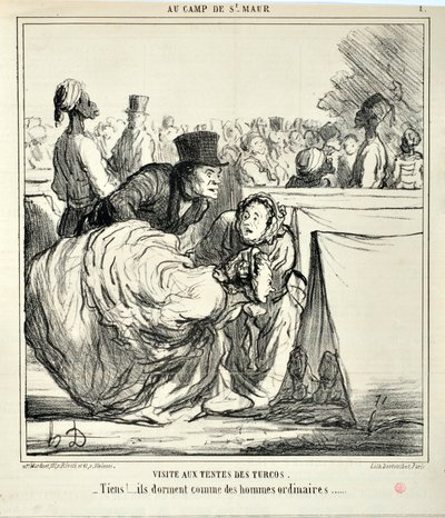 होनोर ड्यूमियर की कलाकृति (1808-1879) चारिवारी 1859 की तारीखें: सेरी एयू कैंप डे सेंट मौर टर्कोस के तंबू का दौरा। "" -यहाँ! ... वे सामान्य पुरुषों की तरह सोते हैं ..." ललित कला संग्रहालय - पैलेस लॉन्गचैम्प, मार्सिले द्वारा होनोरे ड्यूमियर