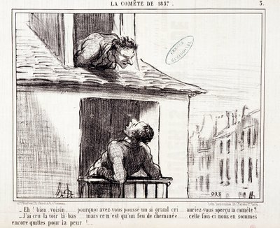 विज्ञान के बारे में कार्टून। सेरी सुर "" 1857 का धूमकेतु "": "" अच्छा पड़ोसी ... आपने इतना बड़ा रोना क्यों बनाया ... "" होनोर ड्यूमियर (1808-1879) द्वारा उत्कीर्ण। ११ मार्च को अखबार "ले चारिवारी" से उद्धरण द्वारा होनोरे ड्यूमियर