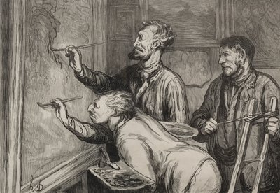 द पेंटर्स: द लास्ट स्ट्रोक ऑफ़ द ब्रश, 1868 का प्रदर्शनी। द्वारा होनोरे ड्यूमियर