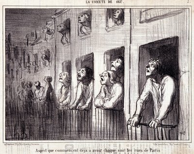 विज्ञान के बारे में कार्टून। सेरी सुर "" ला कॉमेट डे 1857"": "" पहलू जो पहले से ही हर रात पेरिस की सड़कों से शुरू होता है""। ऑनर ड्यूमियर (1808-1879) द्वारा उत्कीर्णन। समाचार पत्र "" ले चरिवारी "" द्वारा होनोरे ड्यूमियर