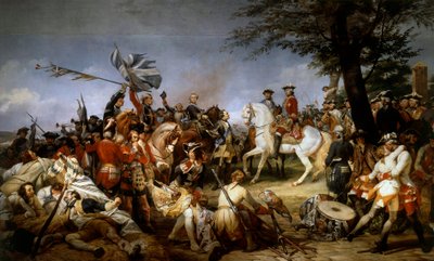 ऑस्ट्रिया के उत्तराधिकार का युद्ध (1740-1748): "" फोंटेनॉय की लड़ाई 11/05/1745; सैक्सोनी के मारेचल ने लुई XV को कैदियों और अंग्रेजी झंडे को प्रस्तुत किया""" एमिल होरेस वर्नेट द्वारा पेंटिंग (1789-1863) 1828 सन। 5,1x9,75 वर्ग मीटर द्वारा एमिल जीन होरेस वर्नेट
