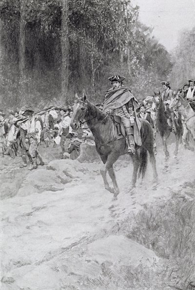 ग्रेट मीडोज से वाशिंगटन का रिट्रीट, वुडरो विल्सन, पब द्वारा &39;कर्नल वाशिंगटन&39; का चित्रण। हार्पर की पत्रिका में, 1896 द्वारा हावर्ड पाइल