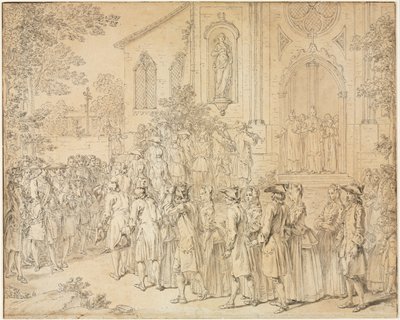 एक जुलूस एक चर्च में प्रवेश कर रहा है, 1700। द्वारा ह्यूबर्ट फ्रांकोइस बौर्गुइग्नन ग्रेवेलोटी